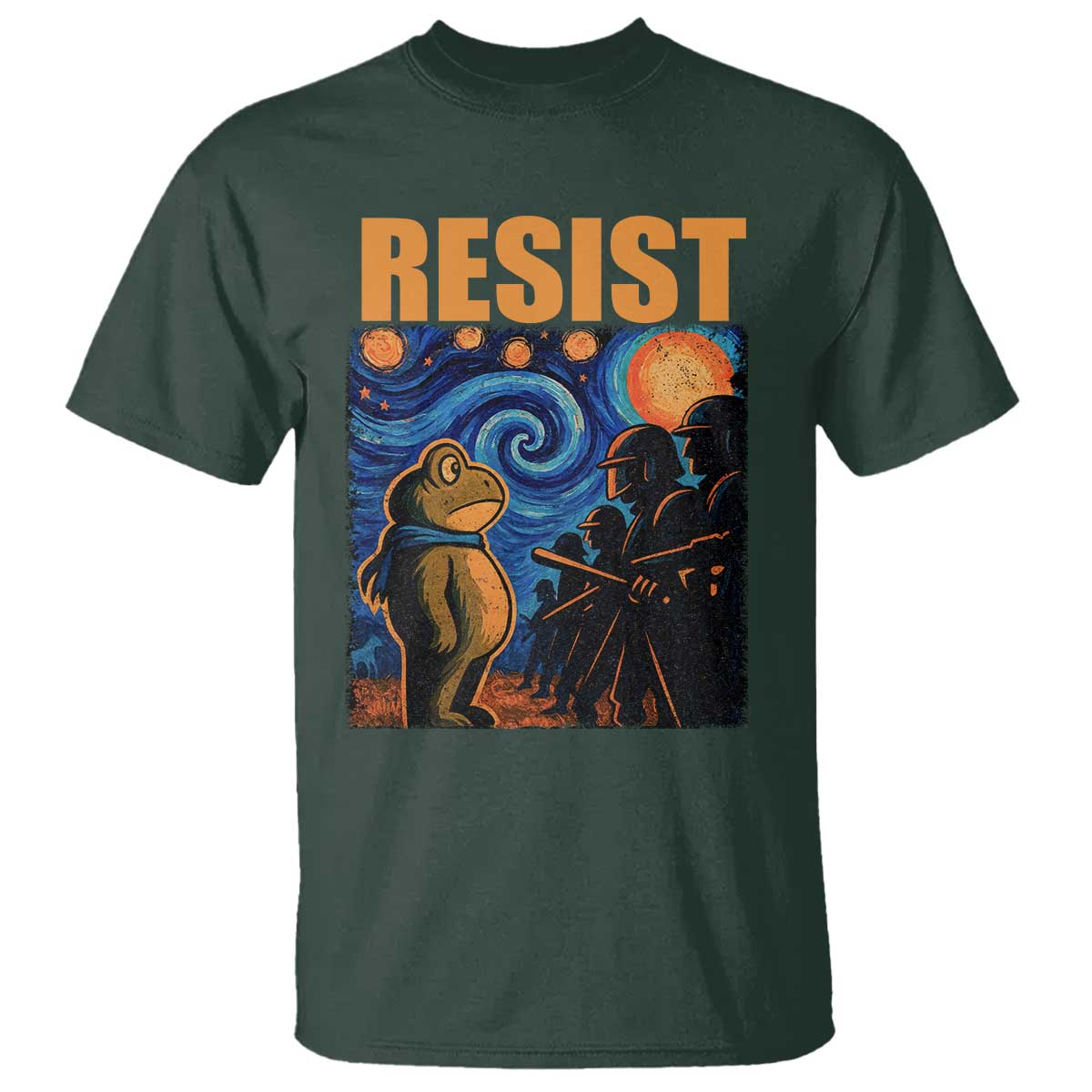 Starry Night Resist Frog T Shirt Resistance Protest Surreal Art Graphic - Wonder Print Shop