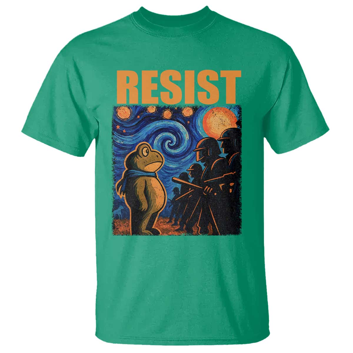 Starry Night Resist Frog T Shirt Resistance Protest Surreal Art Graphic - Wonder Print Shop