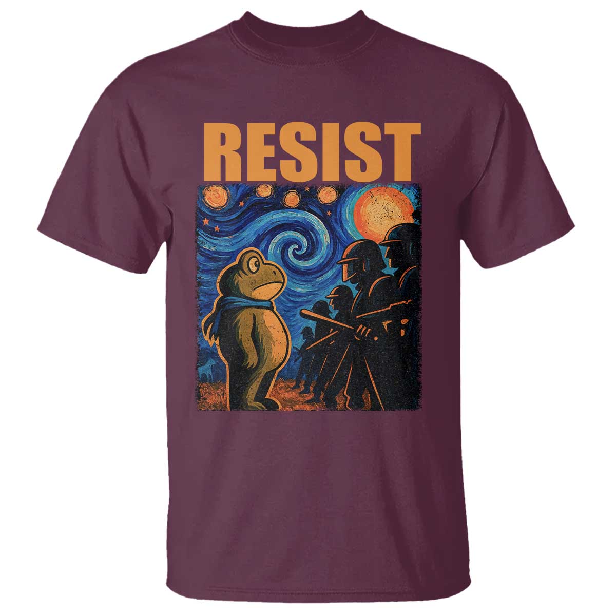 Starry Night Resist Frog T Shirt Resistance Protest Surreal Art Graphic - Wonder Print Shop