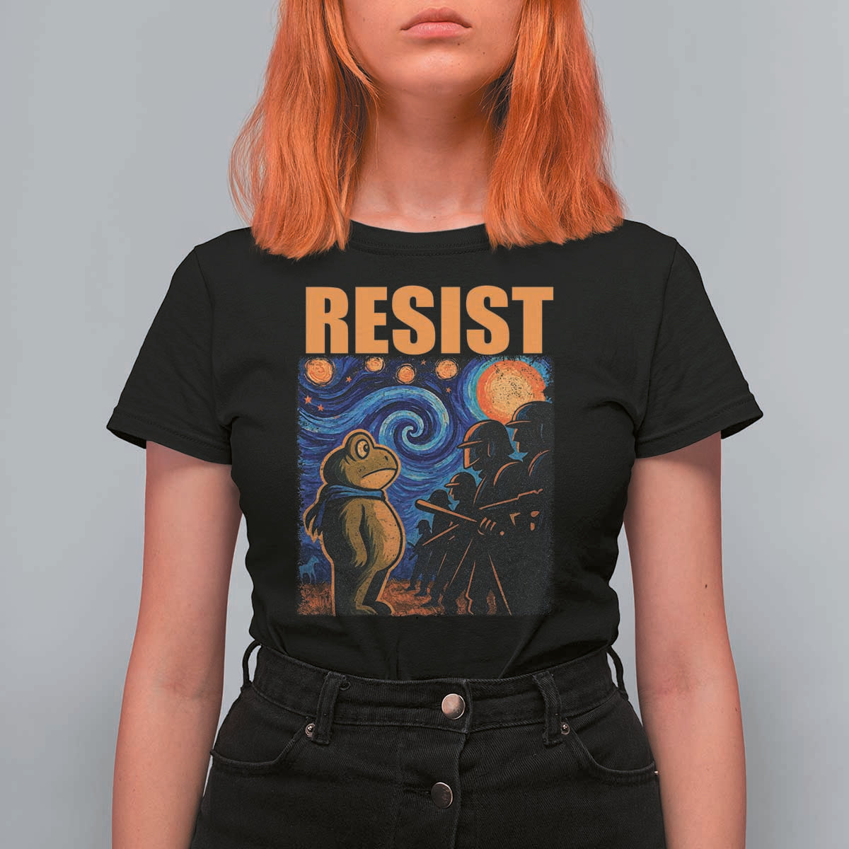 Starry Night Resist Frog T Shirt For Women Resistance Protest Surreal Art Graphic - Wonder Print Shop