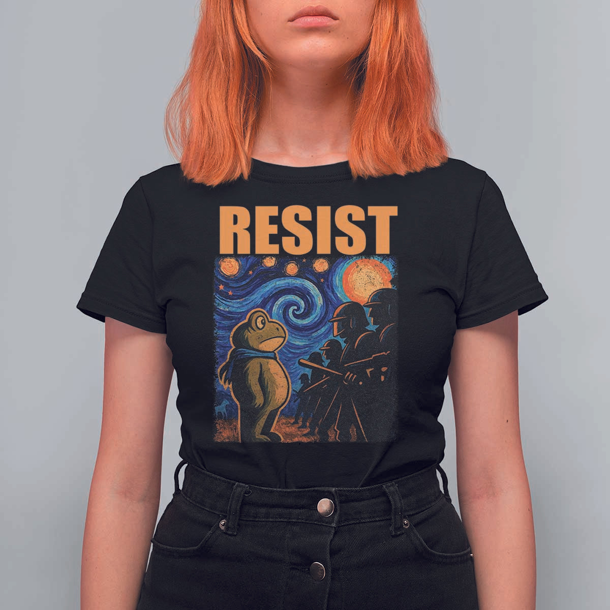 Starry Night Resist Frog T Shirt For Women Resistance Protest Surreal Art Graphic - Wonder Print Shop