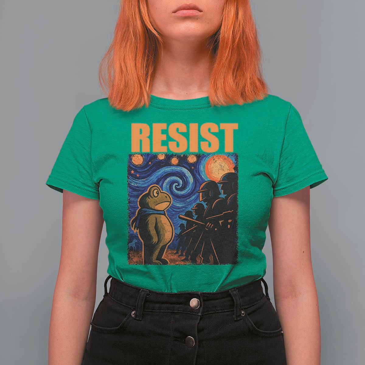 Starry Night Resist Frog T Shirt For Women Resistance Protest Surreal Art Graphic - Wonder Print Shop