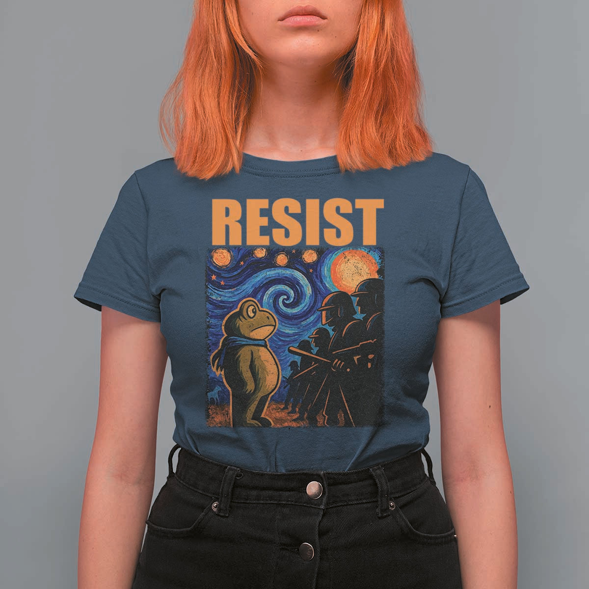 Starry Night Resist Frog T Shirt For Women Resistance Protest Surreal Art Graphic - Wonder Print Shop