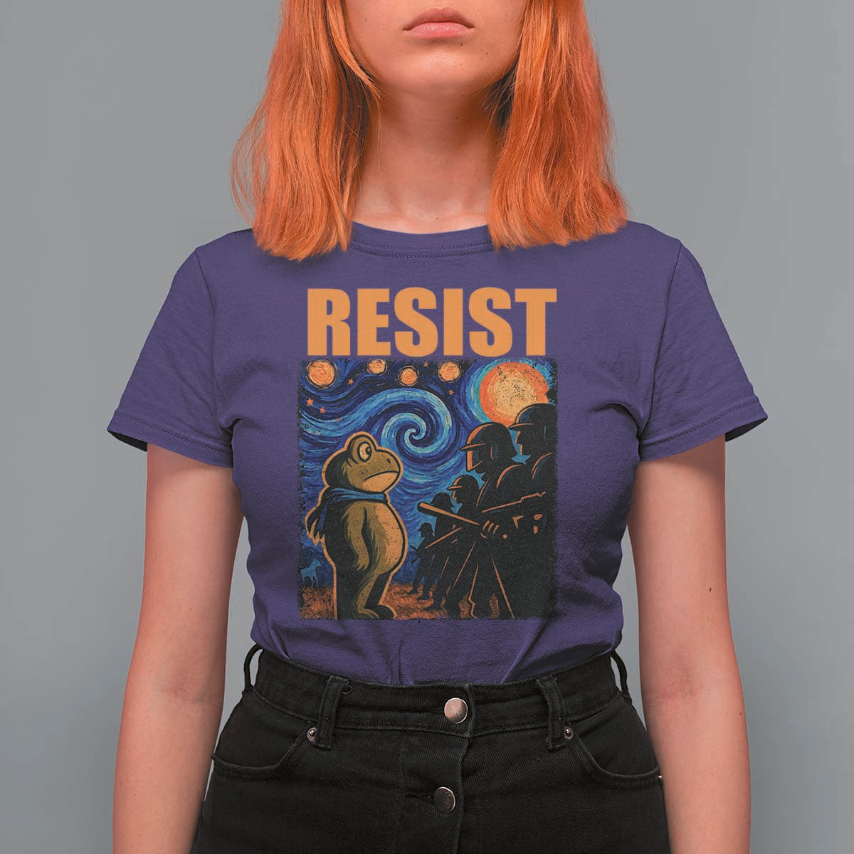 Starry Night Resist Frog T Shirt For Women Resistance Protest Surreal Art Graphic - Wonder Print Shop