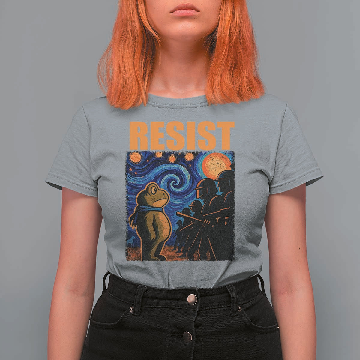 Starry Night Resist Frog T Shirt For Women Resistance Protest Surreal Art Graphic - Wonder Print Shop
