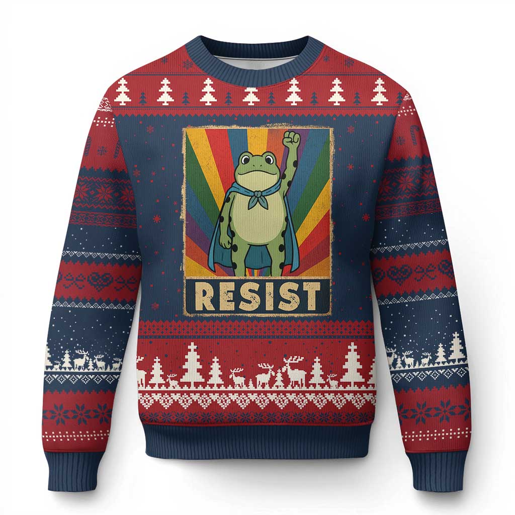 Rainbow Resist Frog Ugly Christmas Sweater Portland Pride and Protest Resistance - Wonder Print Shop