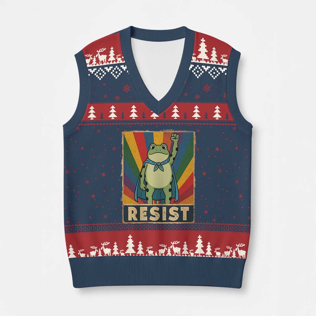 Rainbow Resist Frog V-Neck Knit Sweater Vest Portland Pride and Protest Resistance - Wonder Print Shop