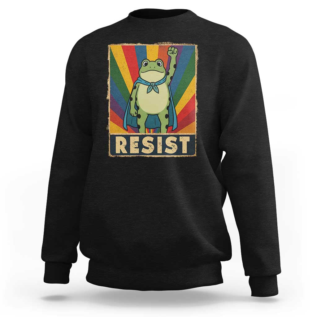 Rainbow Resist Frog Sweatshirt Portland Pride and Protest Resistance - Wonder Print Shop