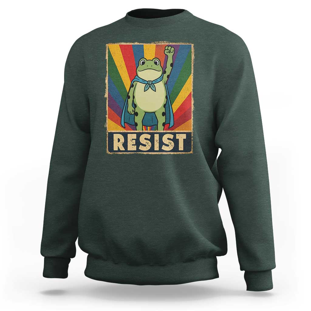 Rainbow Resist Frog Sweatshirt Portland Pride and Protest Resistance - Wonder Print Shop