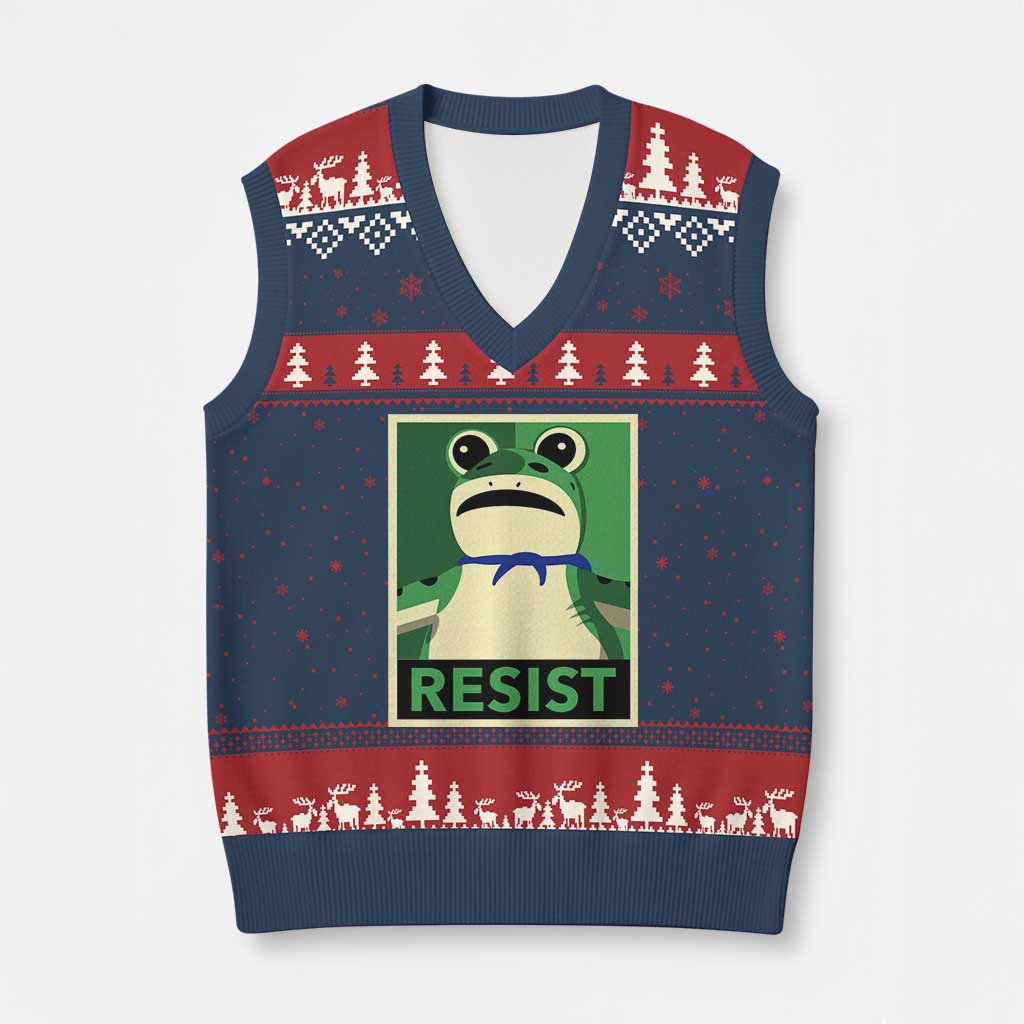 Frog Resist Poster Graphic V-Neck Knit Sweater Vest Portland Resistance Protest Minimalist - Wonder Print Shop
