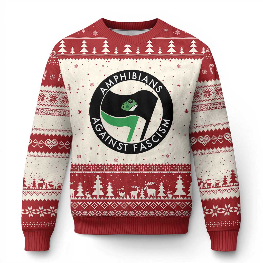 Amphibians Against Fascism Ugly Christmas Sweater Anti-Fascist Frog Logo Portland Protest - Wonder Print Shop