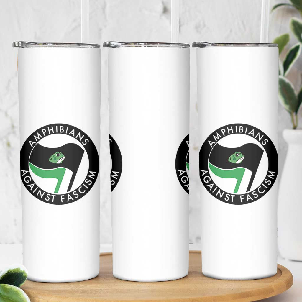 Amphibians Against Fascism Skinny Tumbler Anti-Fascist Frog Logo Portland Protest - Wonder Print Shop