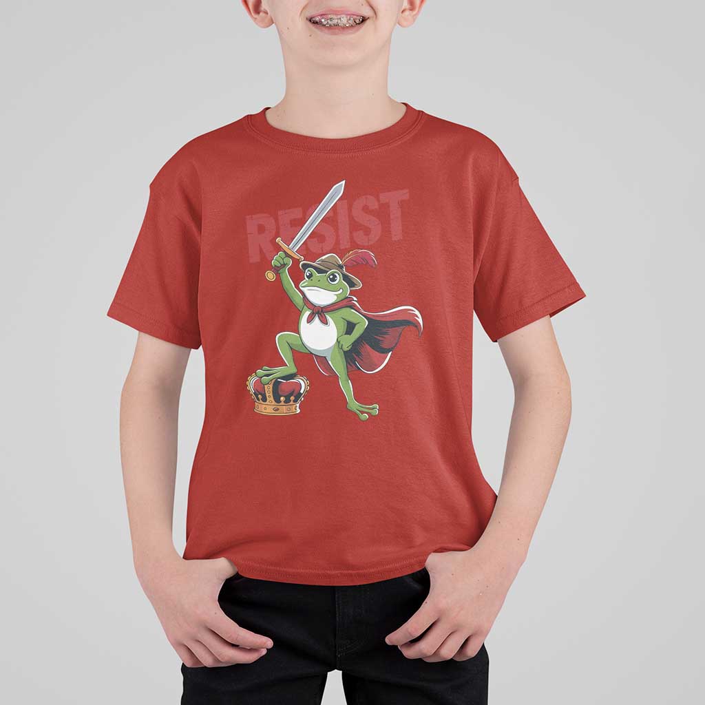 Sword Wielding Frog Resistance T Shirt For Kid Resist Protest No Kings - Wonder Print Shop