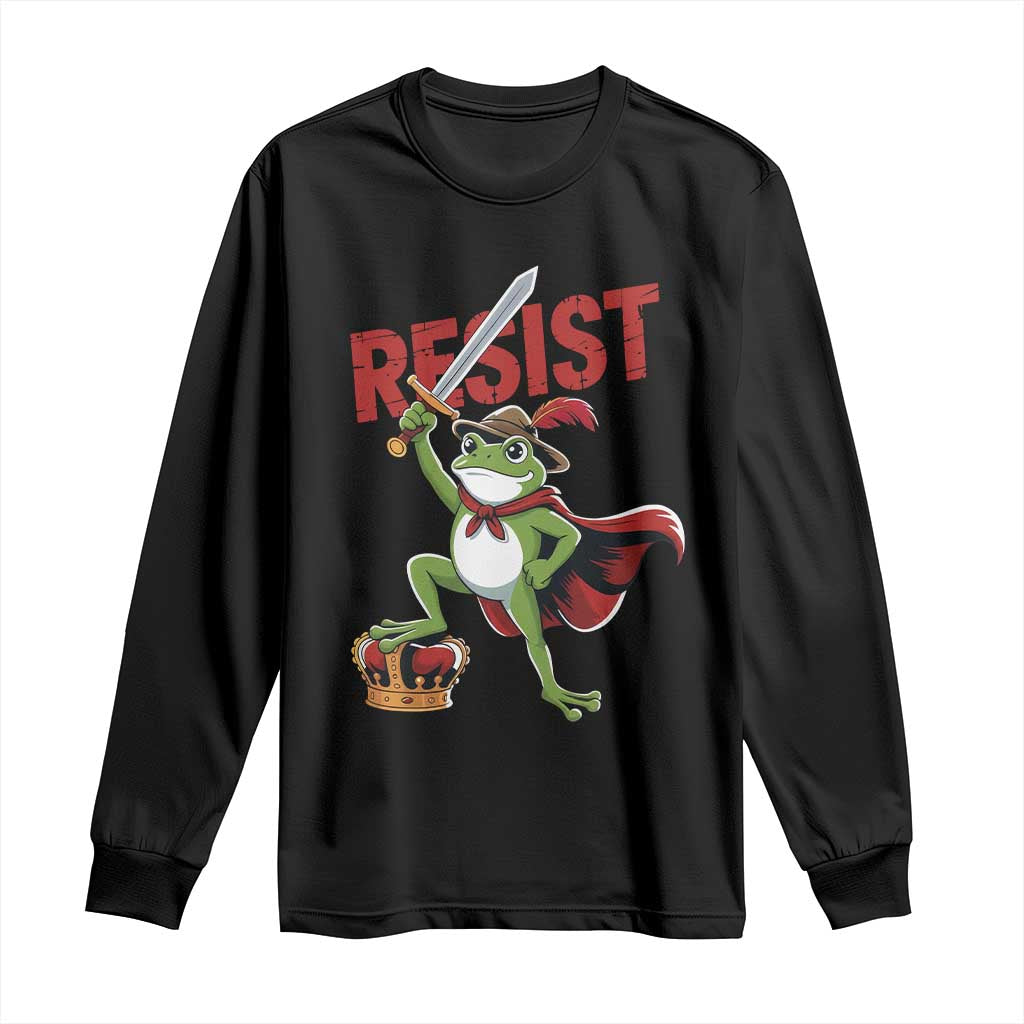 Sword Wielding Frog Resistance Long Sleeve Shirt Resist Protest No Kings - Wonder Print Shop