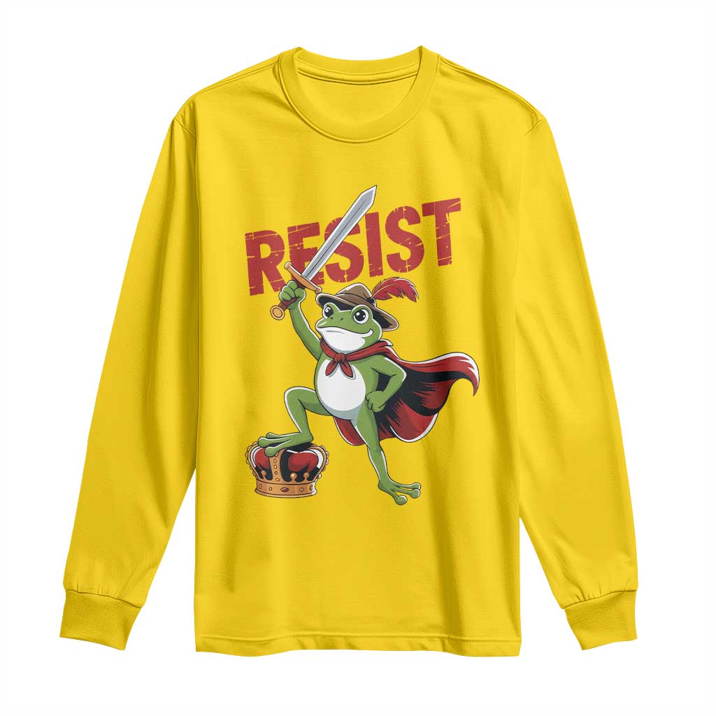 Sword Wielding Frog Resistance Long Sleeve Shirt Resist Protest No Kings - Wonder Print Shop