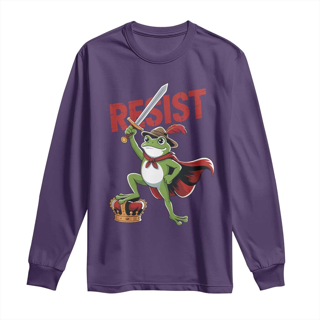 Sword Wielding Frog Resistance Long Sleeve Shirt Resist Protest No Kings - Wonder Print Shop