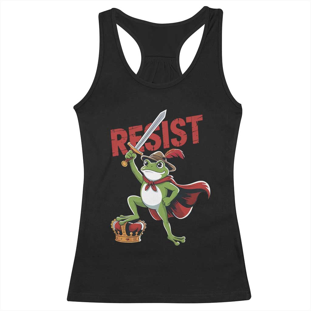 Sword Wielding Frog Resistance Racerback Tank Top Resist Protest No Kings - Wonder Print Shop