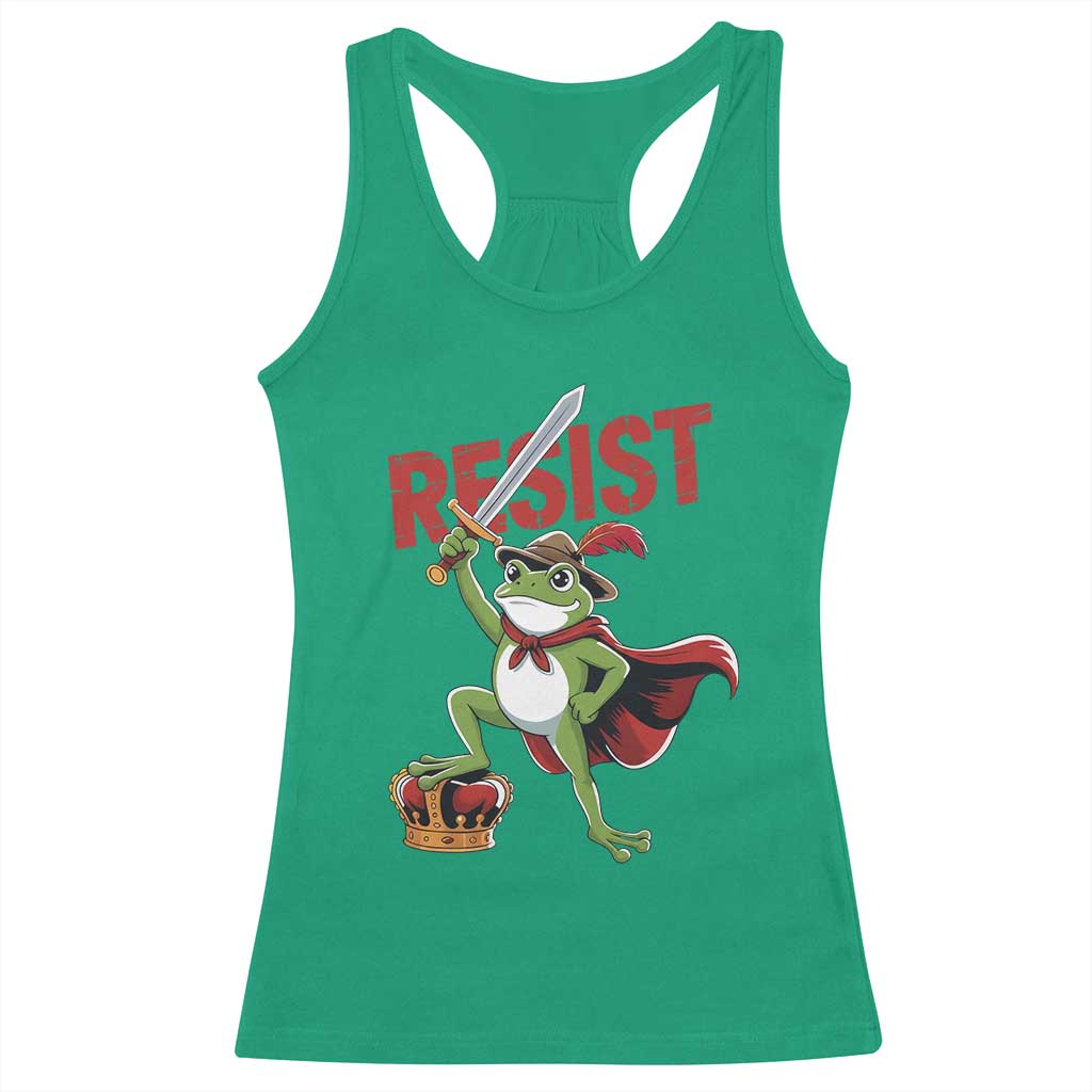 Sword Wielding Frog Resistance Racerback Tank Top Resist Protest No Kings - Wonder Print Shop