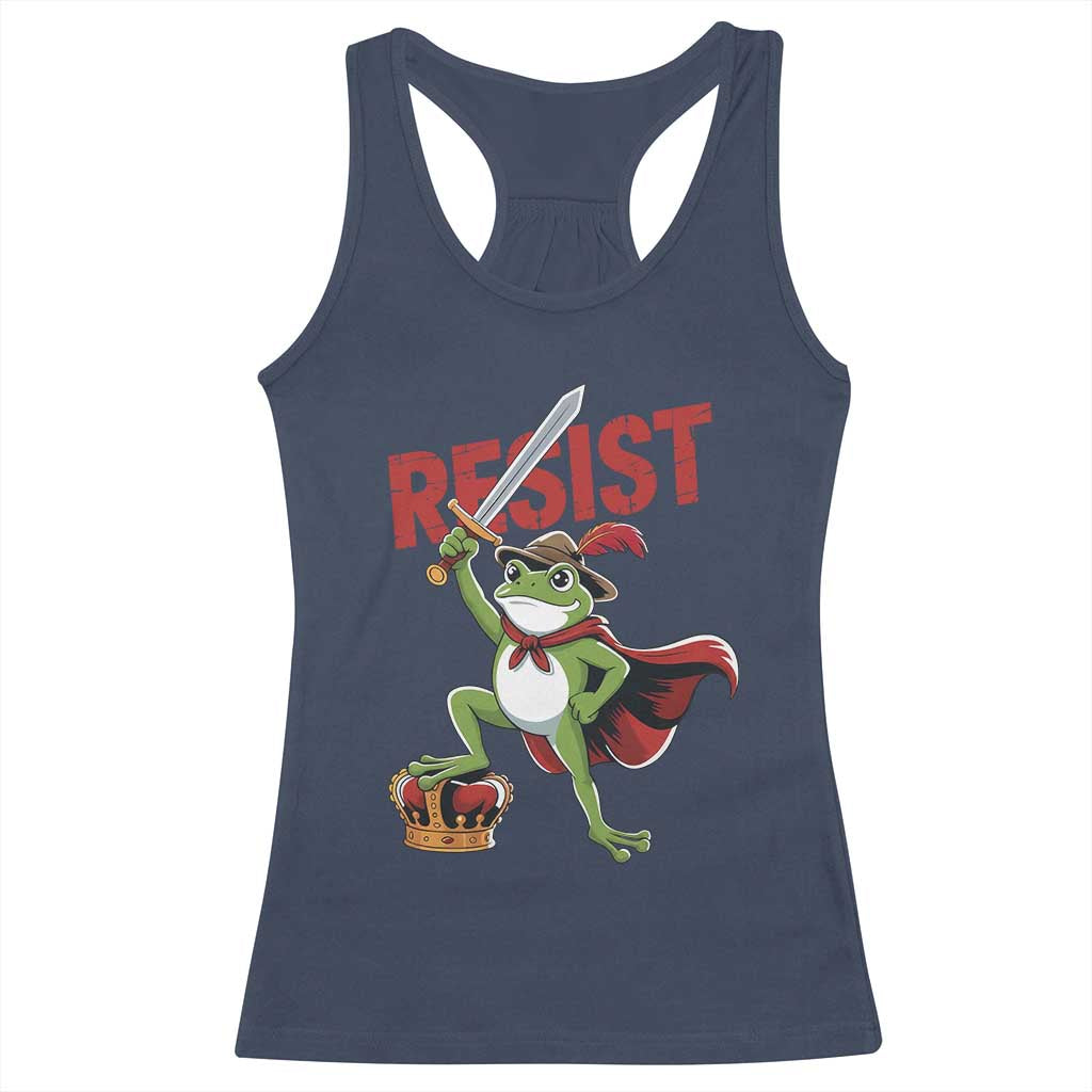 Sword Wielding Frog Resistance Racerback Tank Top Resist Protest No Kings - Wonder Print Shop