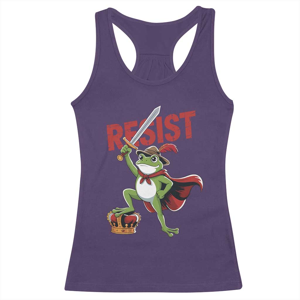 Sword Wielding Frog Resistance Racerback Tank Top Resist Protest No Kings - Wonder Print Shop