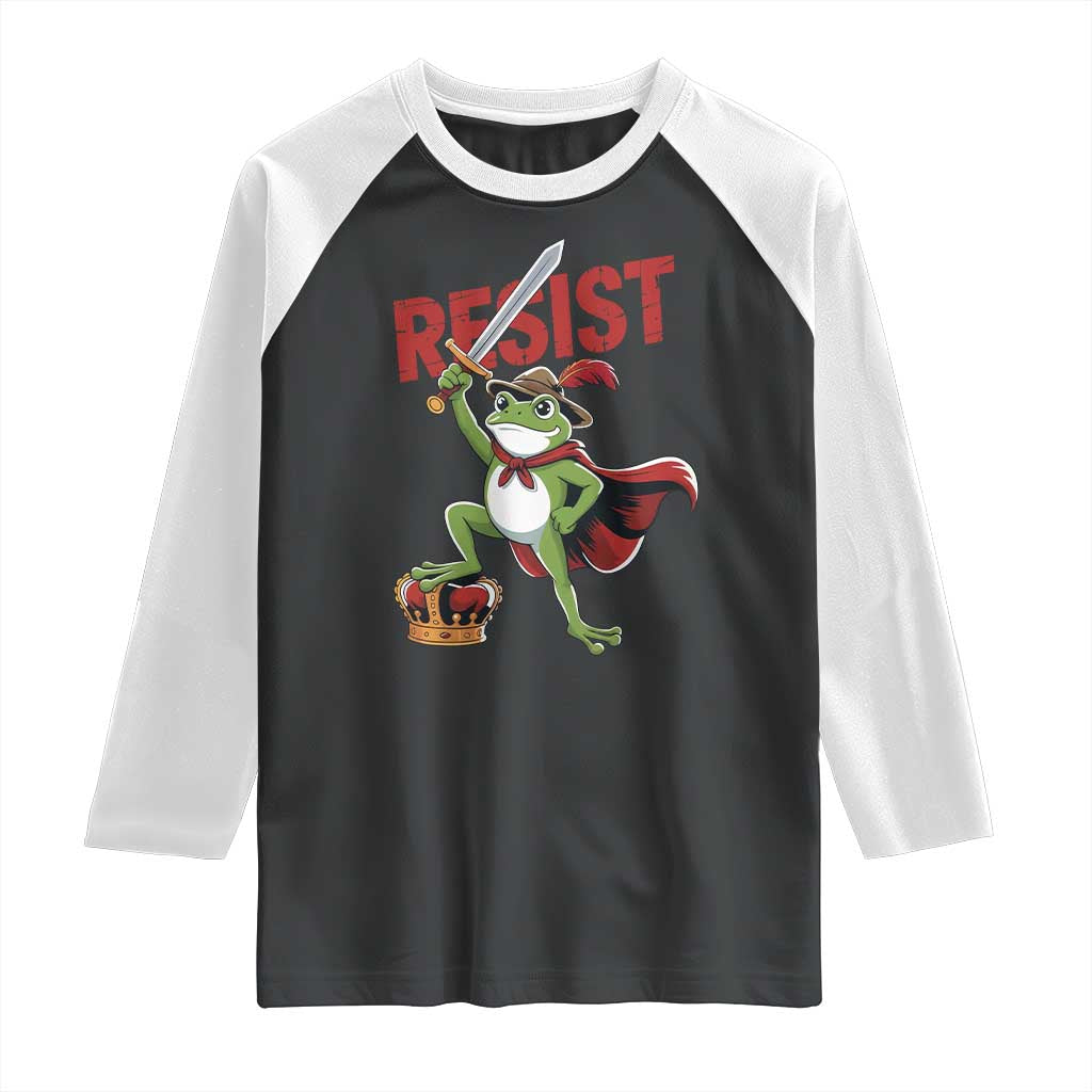 Sword Wielding Frog Resistance Raglan Shirt Resist Protest No Kings - Wonder Print Shop