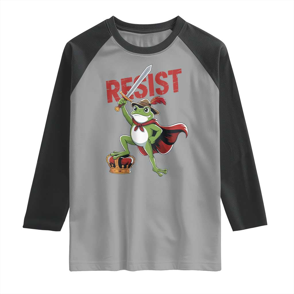 Sword Wielding Frog Resistance Raglan Shirt Resist Protest No Kings - Wonder Print Shop
