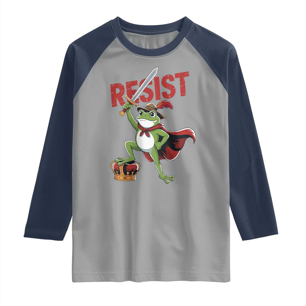 Sword Wielding Frog Resistance Raglan Shirt Resist Protest No Kings - Wonder Print Shop