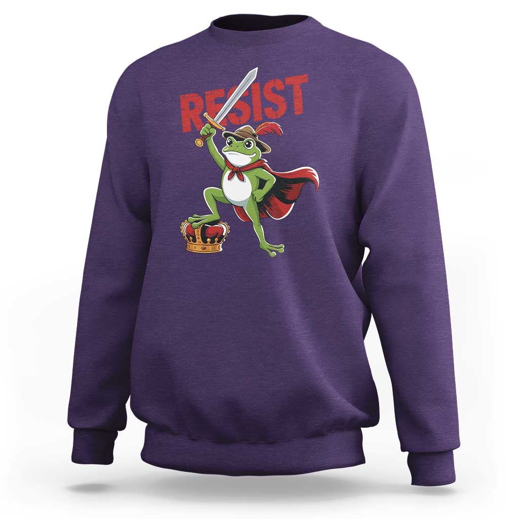 Sword Wielding Frog Resistance Sweatshirt Resist Protest No Kings - Wonder Print Shop