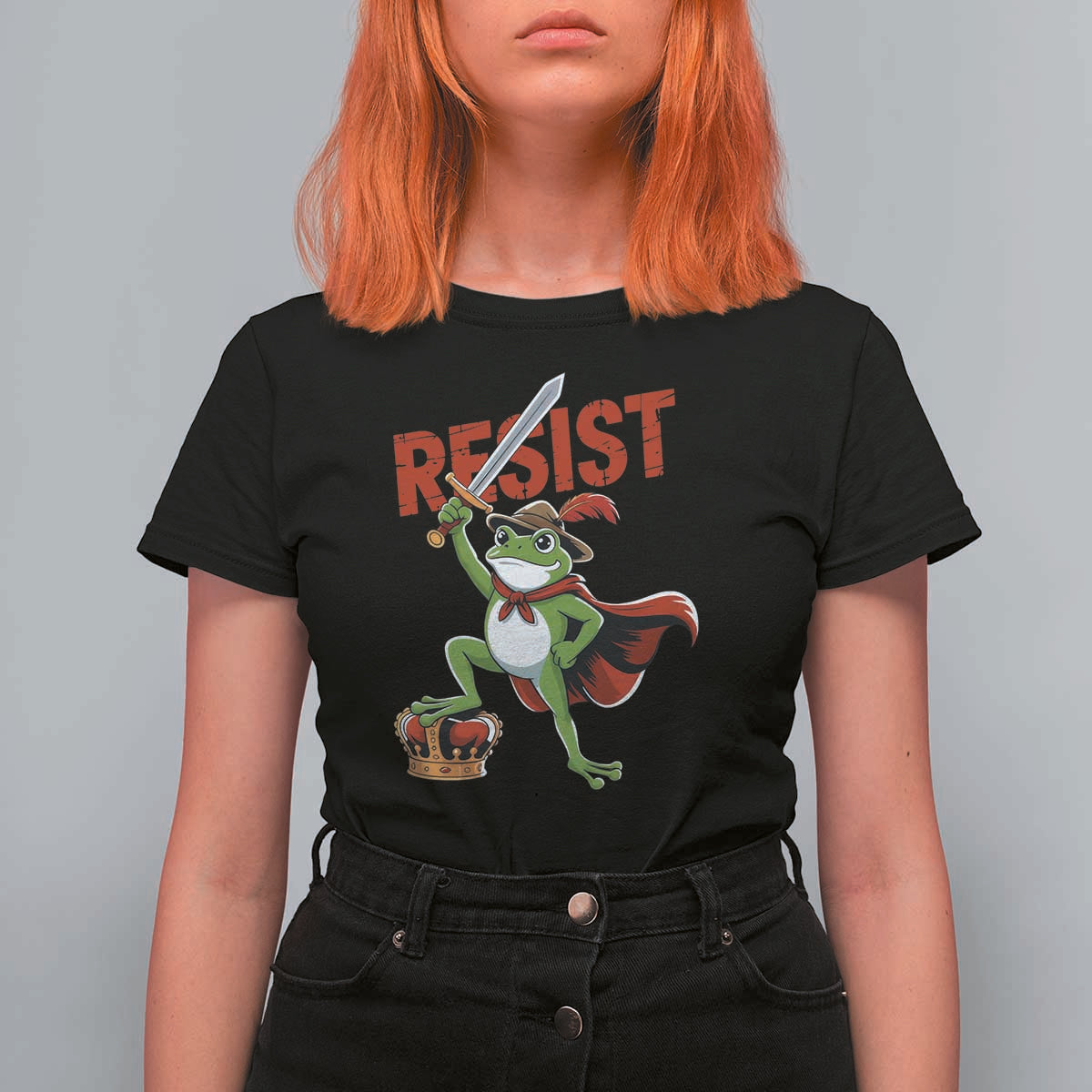 Sword Wielding Frog Resistance T Shirt For Women Resist Protest No Kings - Wonder Print Shop