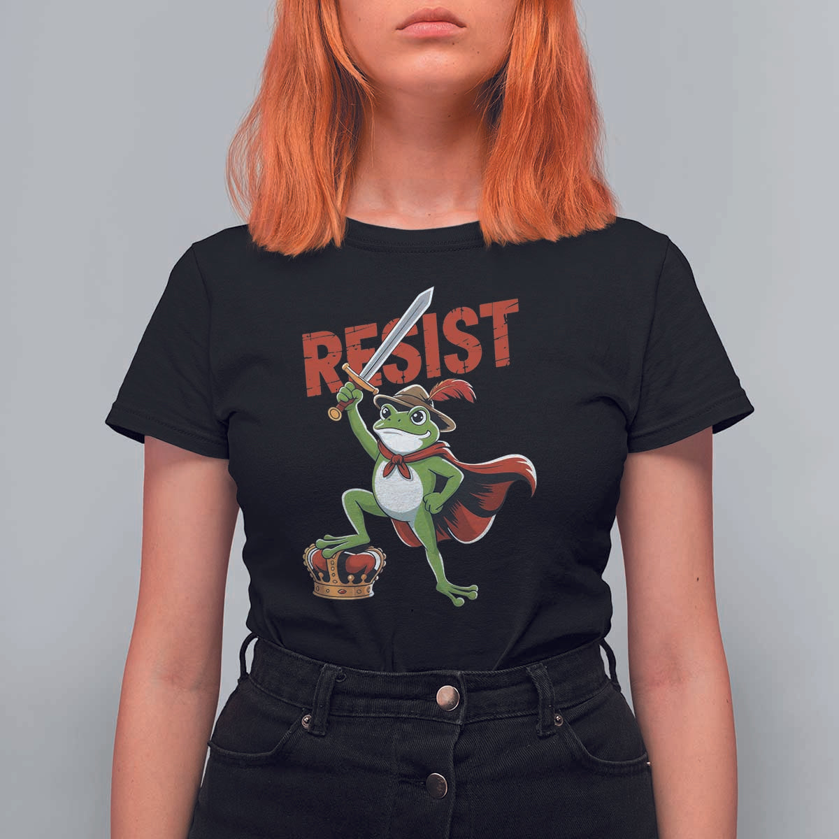 Sword Wielding Frog Resistance T Shirt For Women Resist Protest No Kings - Wonder Print Shop