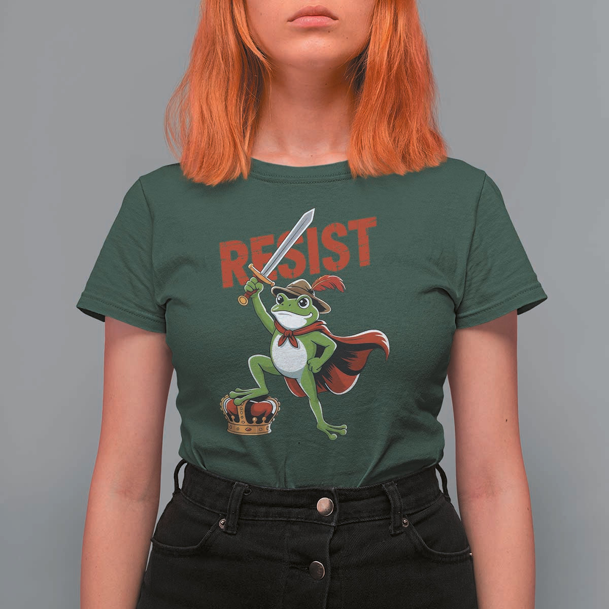 Sword Wielding Frog Resistance T Shirt For Women Resist Protest No Kings - Wonder Print Shop