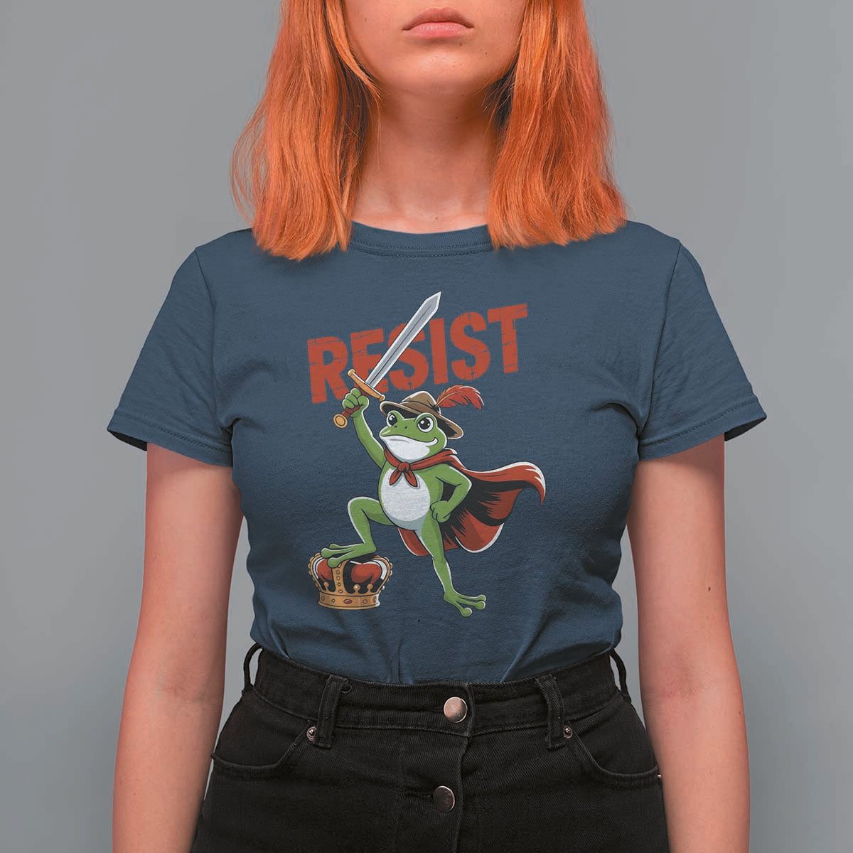 Sword Wielding Frog Resistance T Shirt For Women Resist Protest No Kings - Wonder Print Shop