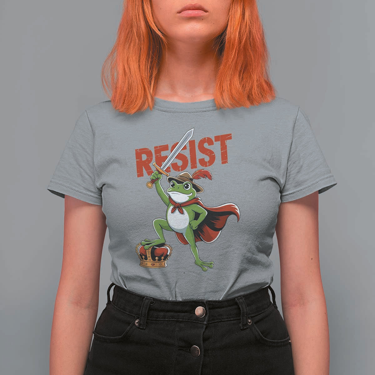 Sword Wielding Frog Resistance T Shirt For Women Resist Protest No Kings - Wonder Print Shop