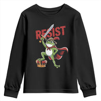 Sword Wielding Frog Resistance Youth Sweatshirt Resist Protest No Kings - Wonder Print Shop
