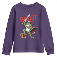 Sword Wielding Frog Resistance Youth Sweatshirt Resist Protest No Kings - Wonder Print Shop