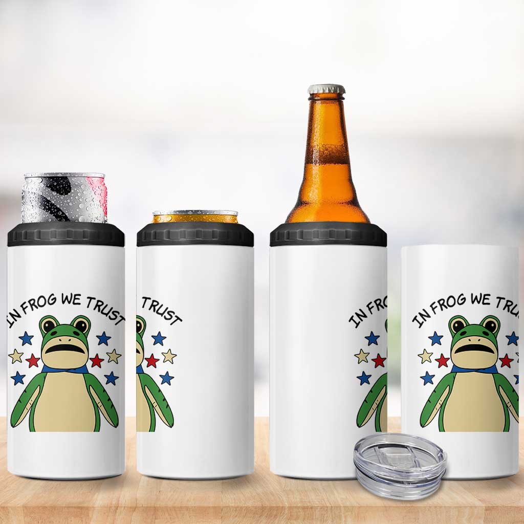 In Frog We Trust 4 in 1 Can Cooler Tumbler Patriotic Portland Frogs Protest American Flag - Wonder Print Shop