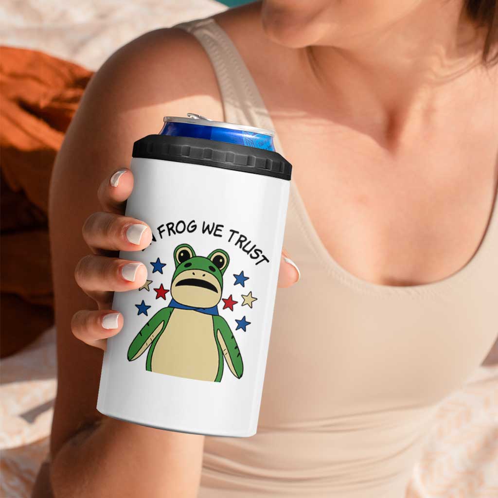 In Frog We Trust 4 in 1 Can Cooler Tumbler Patriotic Portland Frogs Protest American Flag - Wonder Print Shop