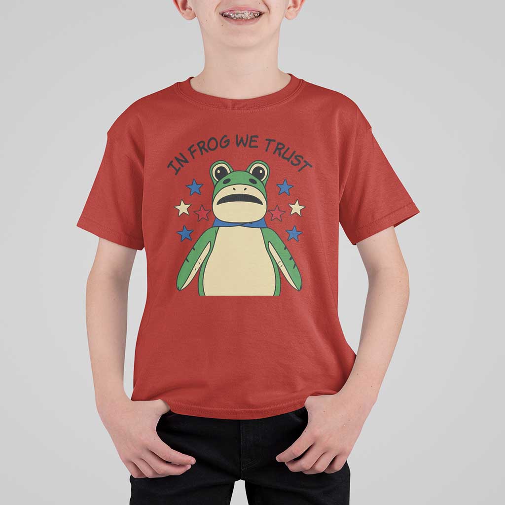 In Frog We Trust T Shirt For Kid Patriotic Portland Frogs Protest American Flag - Wonder Print Shop