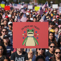 In Frog We Trust Protest Sign Patriotic Portland Frogs Protest American Flag - Wonder Print Shop