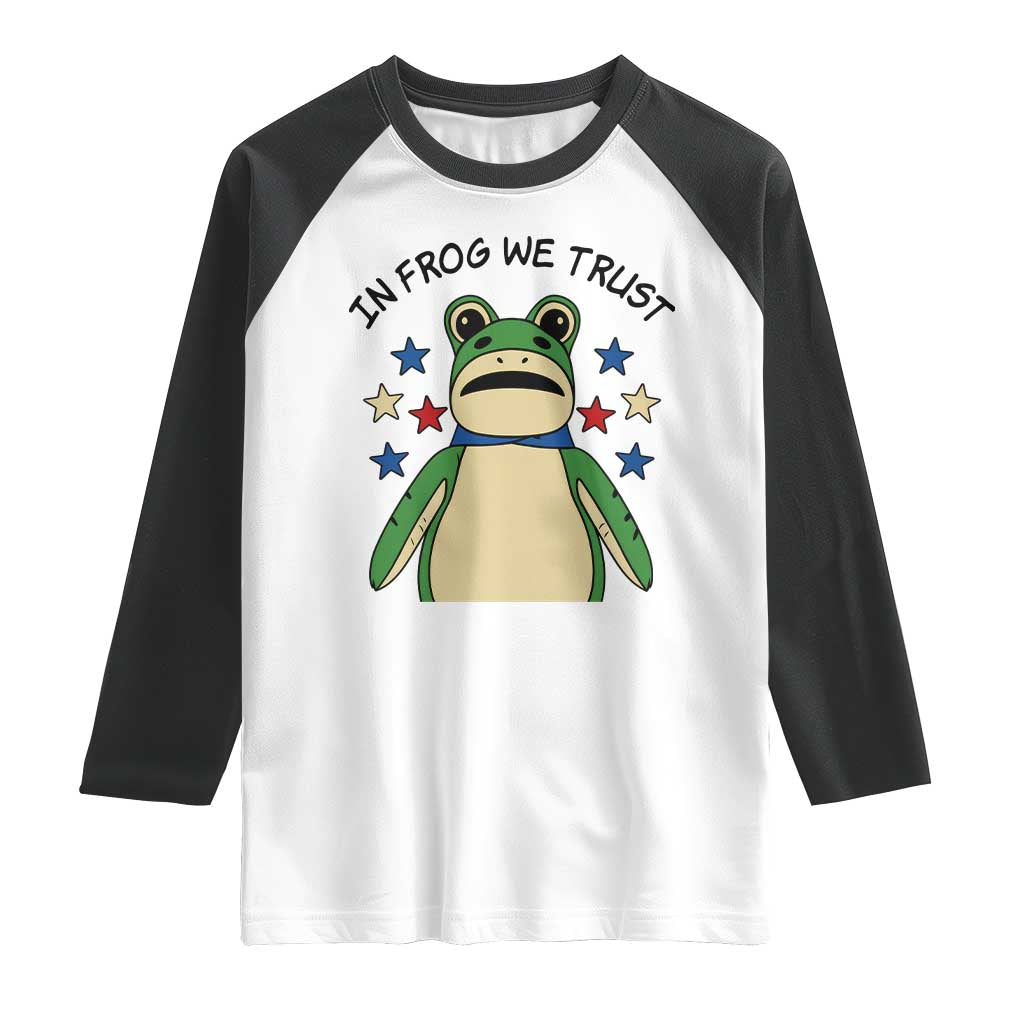 In Frog We Trust Raglan Shirt Patriotic Portland Frogs Protest American Flag - Wonder Print Shop