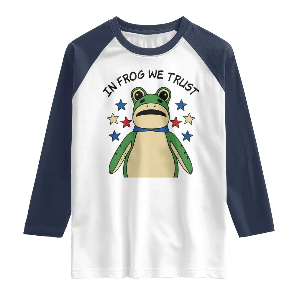 In Frog We Trust Raglan Shirt Patriotic Portland Frogs Protest American Flag - Wonder Print Shop