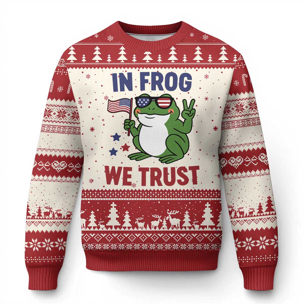 In Frog We Trust Ugly Christmas Sweater Patriotic Portland Frogs Protest - Wonder Print Shop