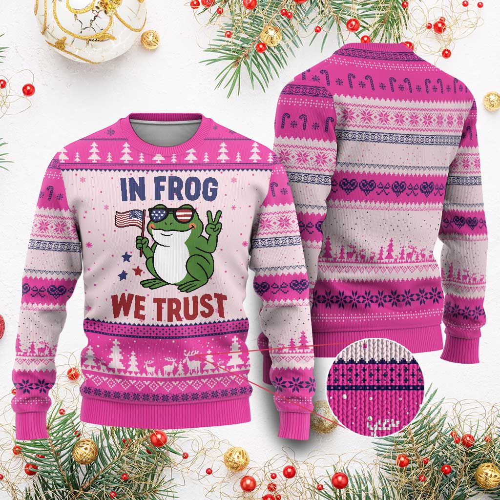 In Frog We Trust Ugly Christmas Sweater Patriotic Portland Frogs Protest - Wonder Print Shop