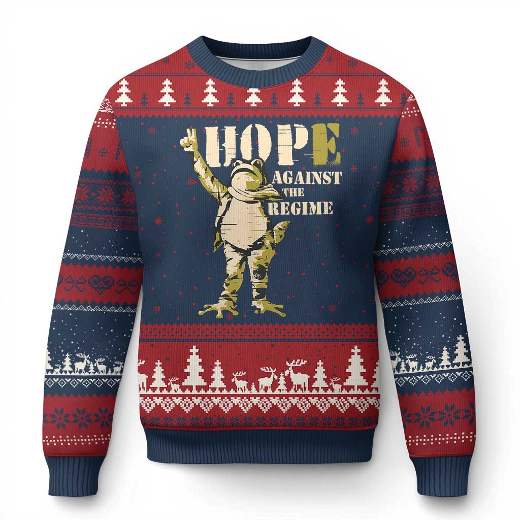 Stencil Protest Frog Ugly Christmas Sweater Hope Against the Regime Portland Inflatable Resistance - Wonder Print Shop