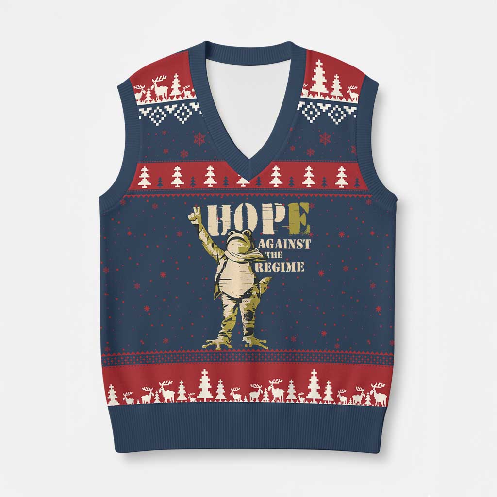 Stencil Protest Frog V-Neck Knit Sweater Vest Hope Against the Regime Portland Inflatable Resistance - Wonder Print Shop