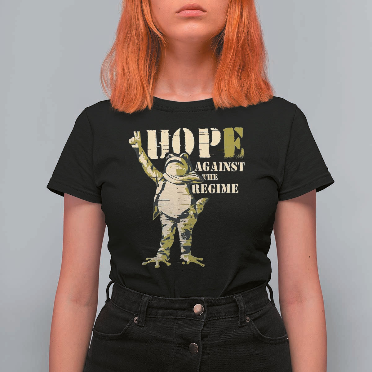 Stencil Protest Frog T Shirt For Women Hope Against the Regime Portland Inflatable Resistance - Wonder Print Shop