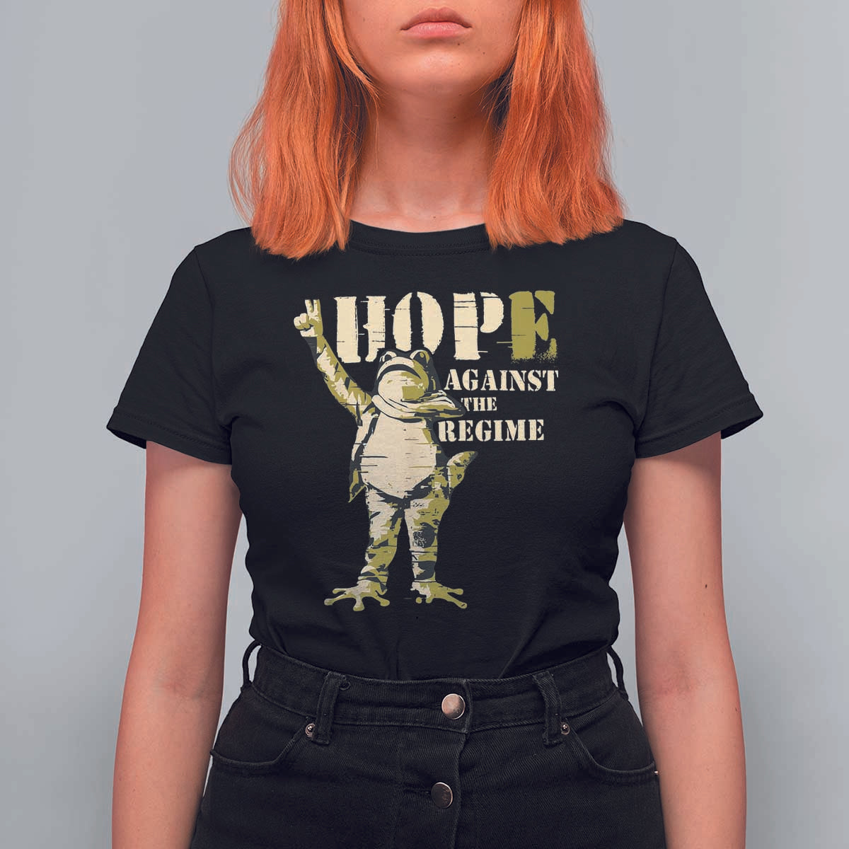 Stencil Protest Frog T Shirt For Women Hope Against the Regime Portland Inflatable Resistance - Wonder Print Shop