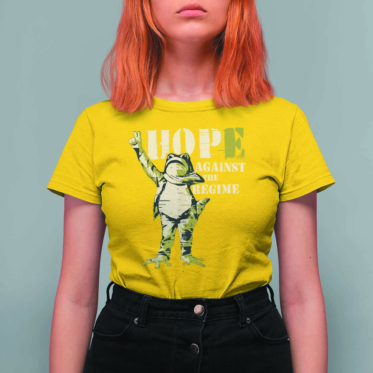 Stencil Protest Frog T Shirt For Women Hope Against the Regime Portland Inflatable Resistance - Wonder Print Shop