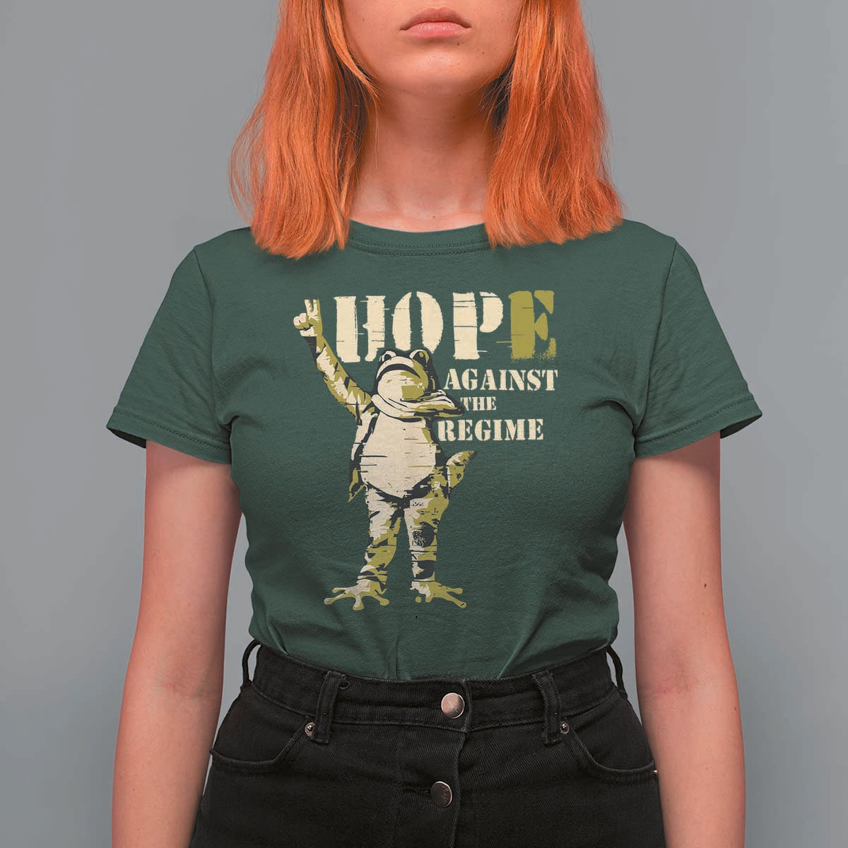 Stencil Protest Frog T Shirt For Women Hope Against the Regime Portland Inflatable Resistance - Wonder Print Shop