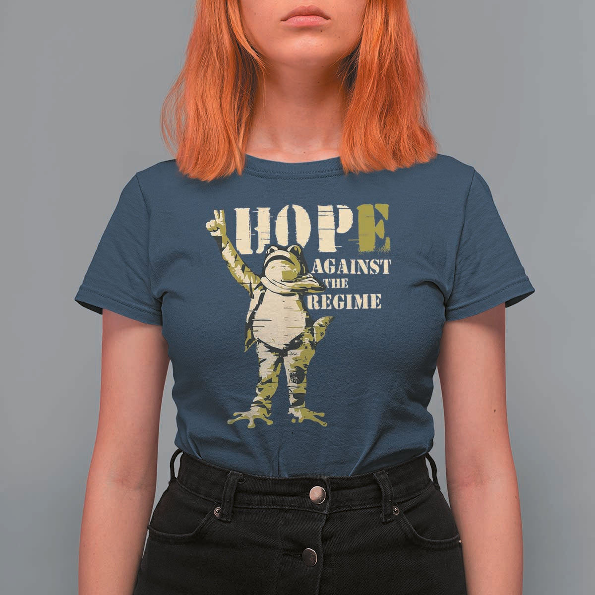 Stencil Protest Frog T Shirt For Women Hope Against the Regime Portland Inflatable Resistance - Wonder Print Shop